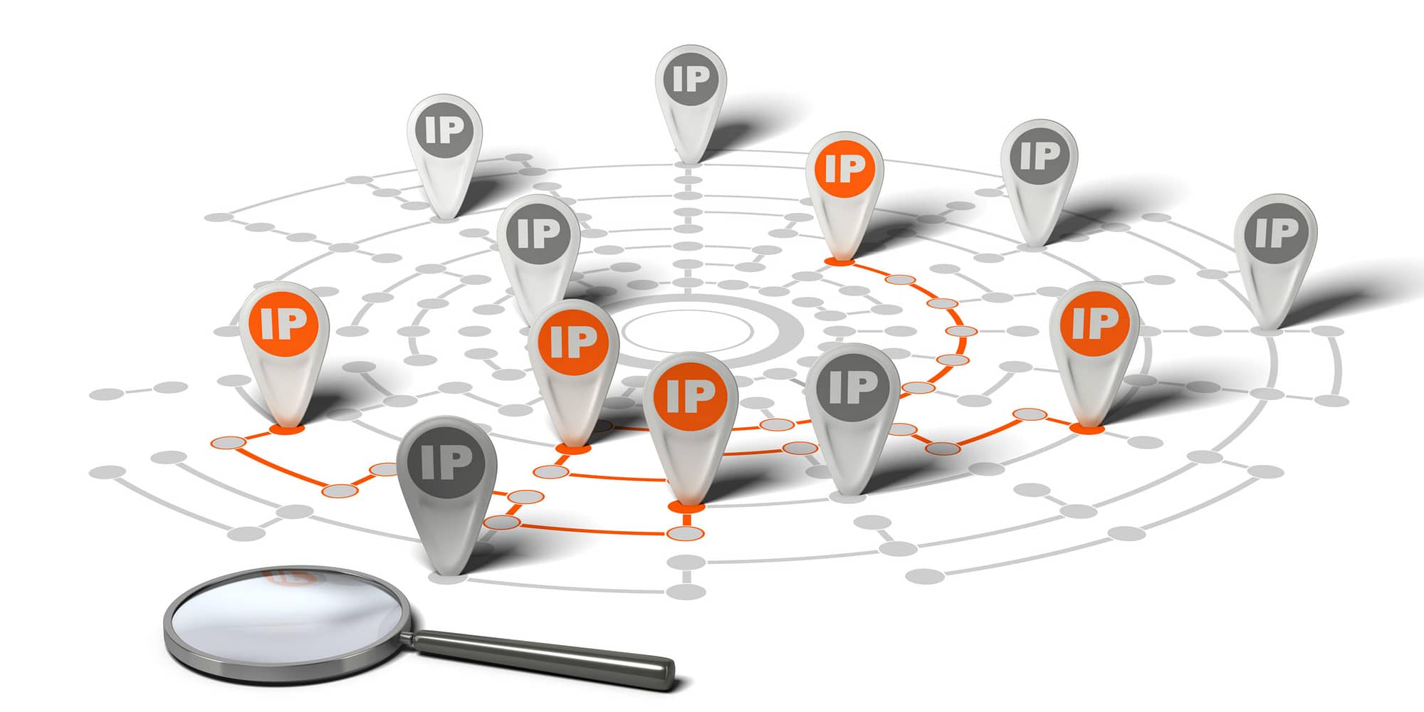 Many flags withe the word IP pined on a network