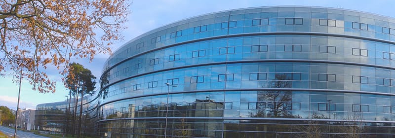A glass building